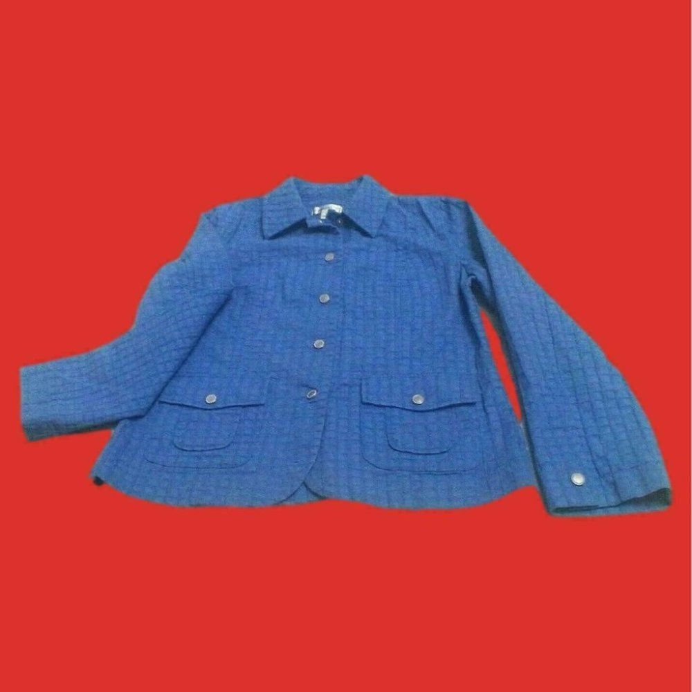 Coldwater Creek Women's Size 8 Lite Jacket, Blue Raised Block, Snap Down Add On